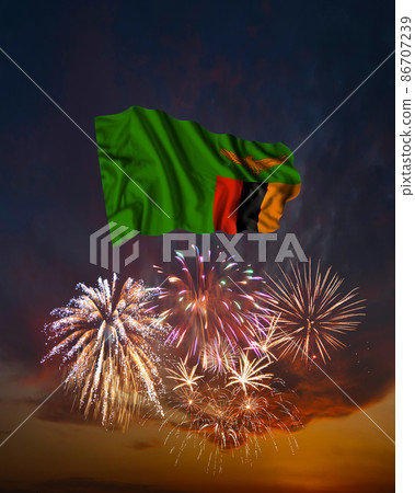 Holiday fireworks and flag of Zambia Holiday fireworks and flag of Zambia 86707239
