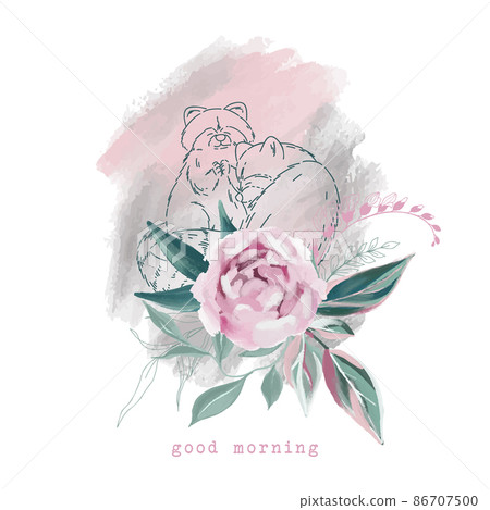 Animal couple with bouquet of painted flowers Animal couple with bouquet of painted flowers 86707500