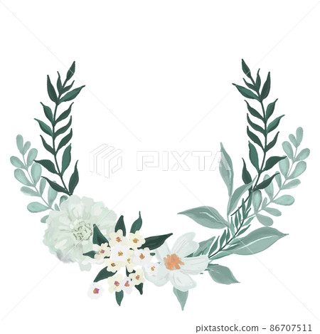 Lush flowers wreath, hand drawn oil painted art 86707511