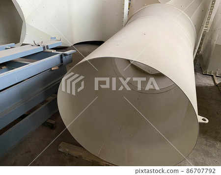 Large diameter pipe for waste disposal from an industrial plant. Environmental pollution with hazardous sewage. Close-up 86707792