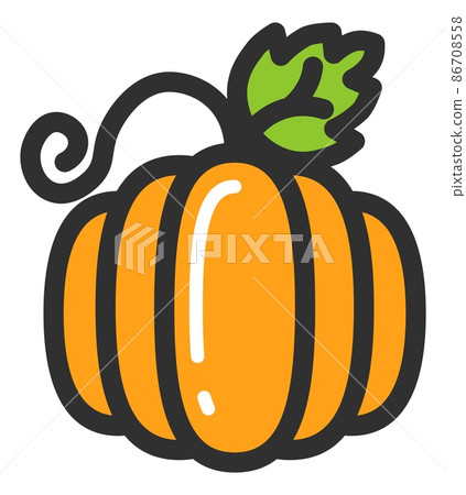 Pumpkin icon. Autumn orange vegetable with green leave 86708558