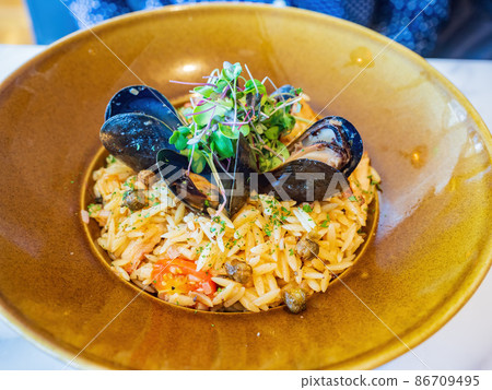 Close up shot of seafood pasta 86709495