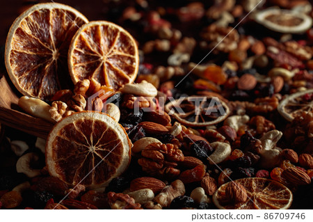 Dried fruits and nuts. Dried fruits and nuts. 86709746