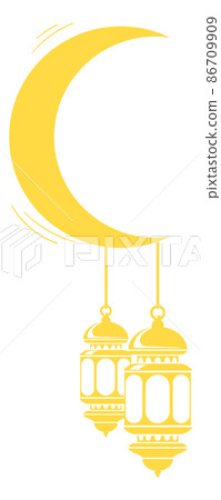 Moon crescent with decorative lanterns. Classic night symbol 86709909