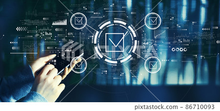 Checklist concept with person using smartphone Checklist concept with person using smartphone 86710093