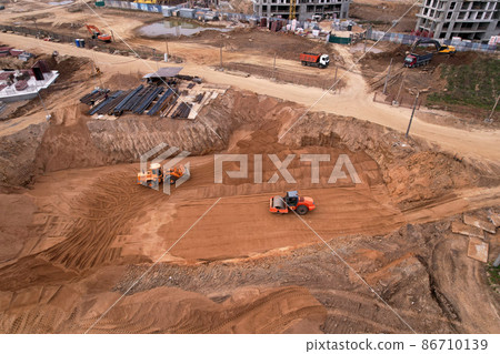 Soil Compactor the leveling ground for construct of foundation. Soil Compactor the leveling ground for construct of foundation. 86710139