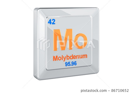 Molybdenum Mo, chemical element sign. 3D rendering Molybdenum Mo, chemical element sign. 3D rendering 86710652