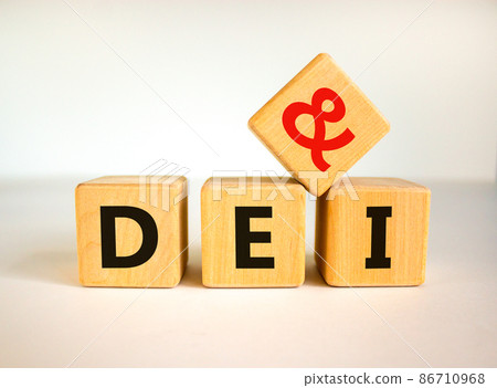 DEI, Diversity, equity and inclusion symbol. Concept words DEI, diversity, equity and inclusion on wooden cubes on beautiful white background. Business, DEI, diversity, equity and inclusion concept. 86710968