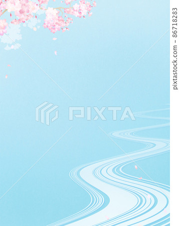 Refreshing Japanese-style background of cherry blossoms and river 86718283