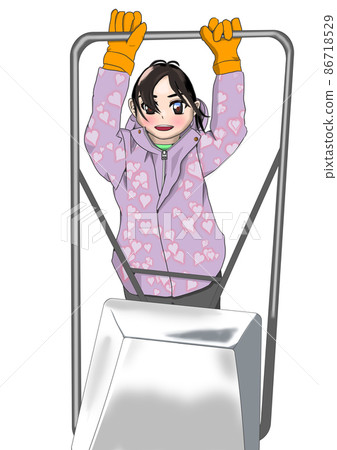 A girl helping to shovel snow with a snow scoop A girl helping to shovel snow with a snow scoop 86718529
