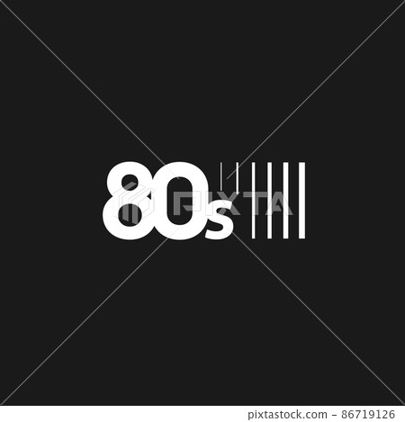 80s sign. 80s text, title, sticker with vertical stripes. Design element for video cassettes. The 1980s aesthetics. Retrowave, synthwave black and white vector 86719126