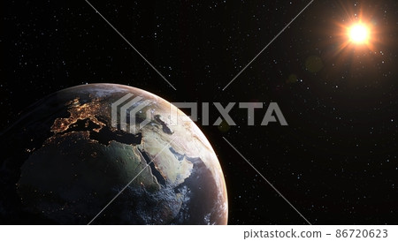 Planet earth with realistic geography surface and orbital 3D cloud atmosphere Planet earth with realistic geography surface and orbital 3D cloud atmosphere 86720623