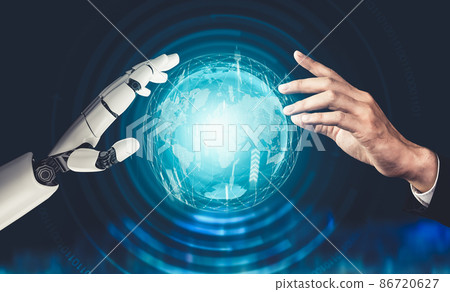 Futuristic AI thinking of droid robot artificial intelligence concept Futuristic AI thinking of droid robot artificial intelligence concept 86720627
