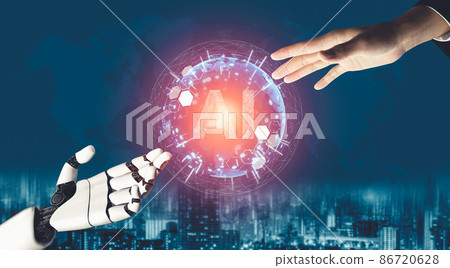 Futuristic AI thinking of droid robot artificial intelligence concept Futuristic AI thinking of droid robot artificial intelligence concept 86720628