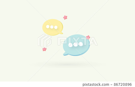 Minimalist blue and yellow speech bubbles talk icons floating, 3d render illustration 86720896