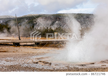 Landscape of hot zone with smoke in Yellowstone. 86721746