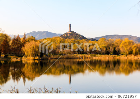 China Beijing Summer Palace misty lake and tree view China Beijing Summer Palace misty lake and tree view 86721957