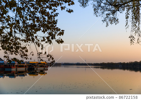 China Beijing Summer Palace misty lake and tree view 86722158