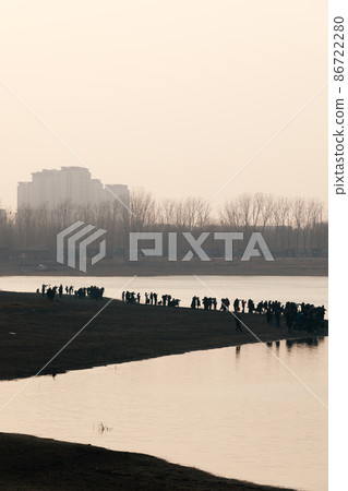 child sunset view and building golden view  86722280