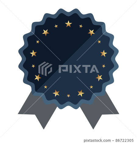 帶有絲帶的徽章獎章的矢量圖解，可用於慶祝活動和頒獎。 86722305