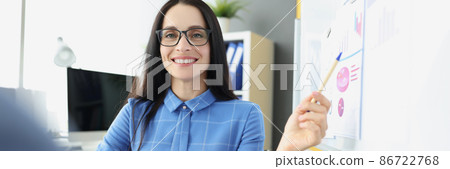 Woman teacher explaining information to student on blackboard 86722768