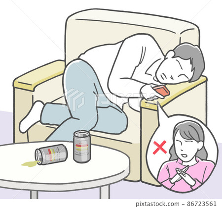 A man swayed by her and lying on the couch A man swayed by her and lying on the couch 86723561