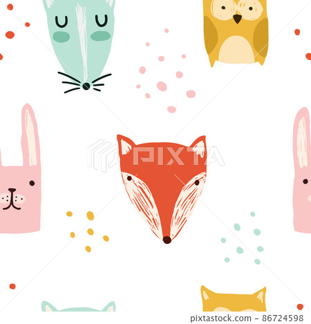 Seamless pattern with animal faces. Vector Illustration 86724598