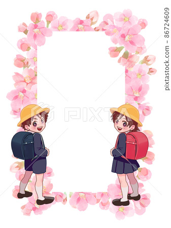 提著書包和櫻花架的小學生 提著書包和櫻花架的小學生 86724609