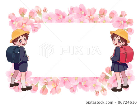 提著書包和櫻花架的小學生 提著書包和櫻花架的小學生 86724610