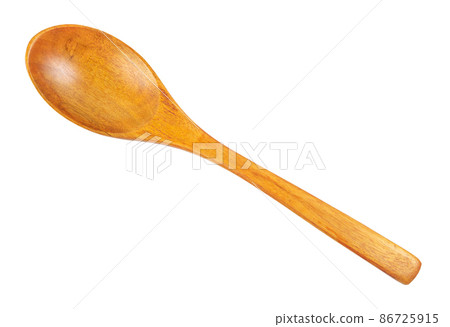 Top view of blank wooden spoon isolated on white background. 86725915