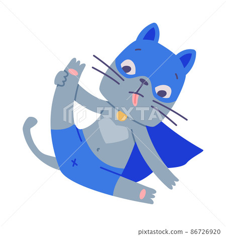 Superhero Grey Cat Wearing Blue Mask and Cape Having Fun Vector Illustration Superhero Grey Cat Wearing Blue Mask and Cape Having Fun Vector Illustration 86726920