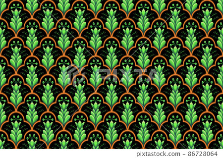 Green Orange Flower on Black. Geometric ethnic... - Stock Illustration ...