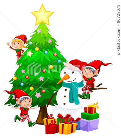 Children celebrating Christmas with snowman 86728079