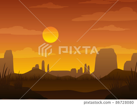 Silhouette savanna forest at sunset time 86728080