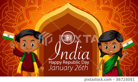Indian Republic Day Poster with Cartoon Character 86728081