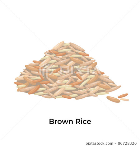 Brown rice. Vector stock illustration isolated on white background for packaging, menu design Asian cuisine. Realistic traditional dish in cartoon style. EPS10 86728320