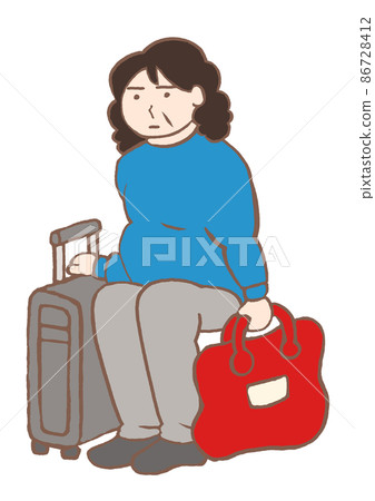 精神病學自願住院:一位面無表情的精神分裂症婦女為休息住院準備行李的插圖 精神病學自願住院:一位面無表情的精神分裂症婦女為休息住院準備行李的插圖 86728412