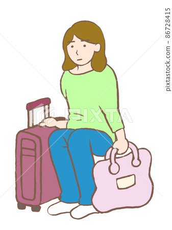 Voluntary hospitalization for psychiatry Illustration of an expressionless depressed woman who is admitted to the stress care ward with luggage Voluntary hospitalization for psychiatry Illustration of an expressionless depressed woman who is admitted to the stress care ward with luggage 86728415