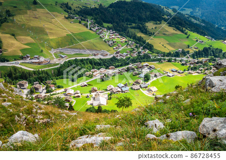 Mountain landscape and Chinaillon village, The Grand-Bornand, France 86728455