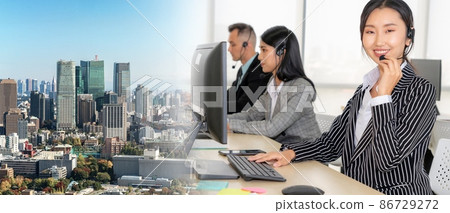 Business people wearing headset working in office broaden view 86729272