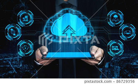 Cloud computing technology and online data storage for shrewd business network concept 86729356