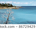 Beautiful beach with blue water, Cliffs in the sea, Top aerial view of Cyprus, Nature Background , Vacation and relax 86729429