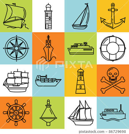 Sea collection of ship and nautical icons in line style Sea collection of ship and nautical icons in line style 86729698
