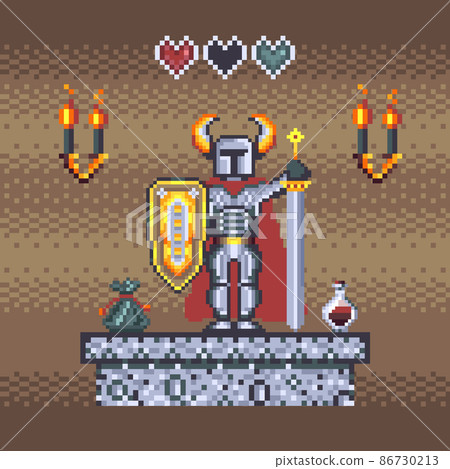 Pixel Art Medieval Knight in Dungeons Scene Pixel Art Medieval Knight in Dungeons Scene 86730213