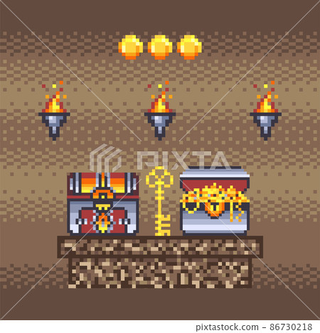 Pixel Art Treasure Chests and Key in Dungeons 86730218