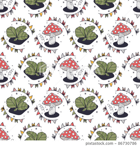 Amanita and leaves Amanita and leaves 86730786