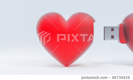 Flash drive red heart shape Sending love information. transfer data love and relationship concept. 3D Render. 86730838