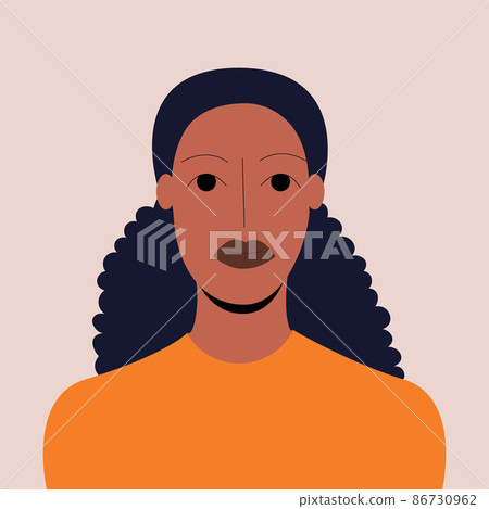 Portrait of a beautiful African American woman with afro hair on isolated background. Diversity of fashion and beauty. Colorful vector illustration in flat style. Portrait of a beautiful African American woman with afro hair on isolated background. Diversity of fashion and beauty. Colorful vector illustration in flat style. 86730962