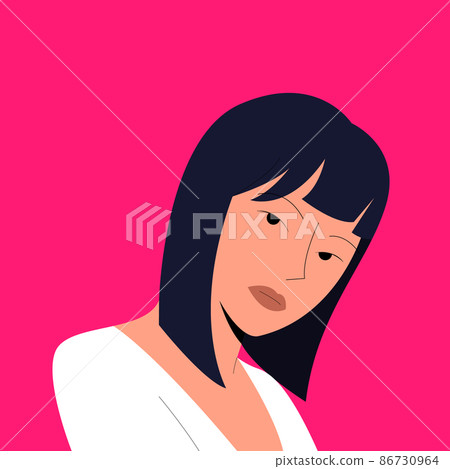 Portrait of a beautiful Asian woman in half-turn on isolated pink background. Diversity of fashion and beauty. Colorful vector illustration in flat style. Eps 10. 86730964
