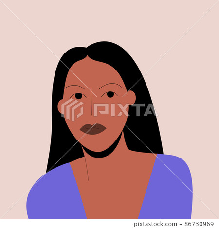 Portrait of a beautiful Indian woman on isolated background. Diversity of fashion and beauty. Colorful vector illustration in flat style. Portrait of a beautiful Indian woman on isolated background. Diversity of fashion and beauty. Colorful vector illustration in flat style. 86730969